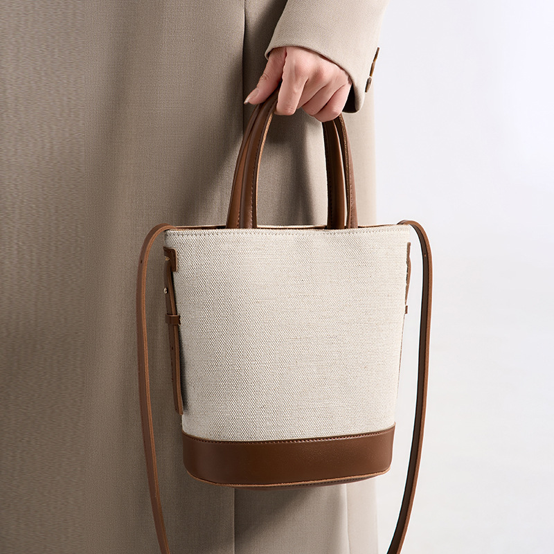 Light Luxury Korean Version 2025 New Patchwork Handbag Bucket Bag Versatile Color-Block Simple Fashion High-End Crossbody Bag-pliege