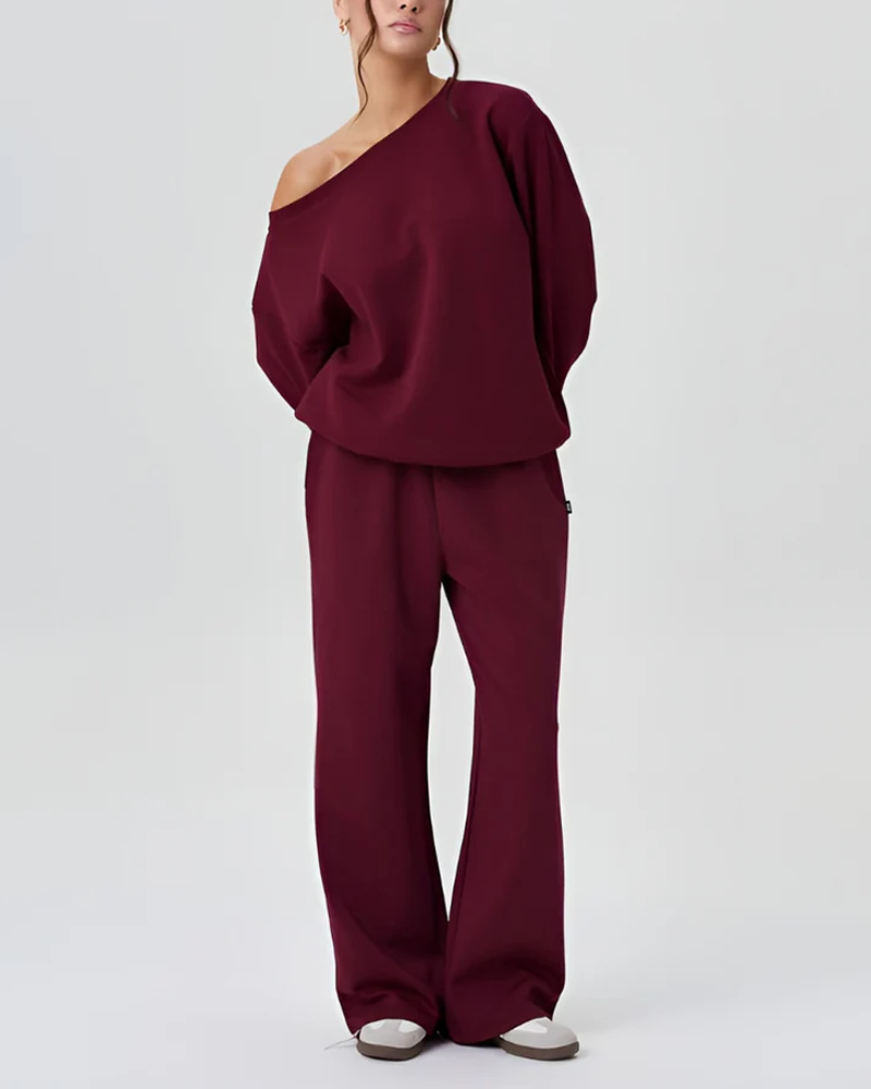 Comfortable Casual And Stylish Two Piece Set With Off Shoulder Design