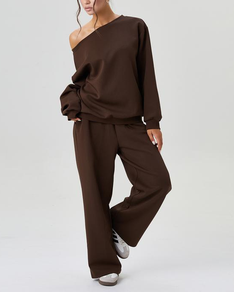 Comfortable Casual And Stylish Two Piece Set With Off Shoulder Design