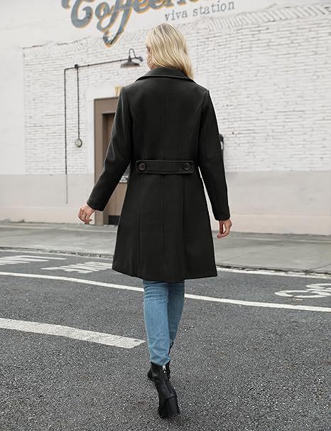 Limited time sale🔥Women's Notch Lapel Double Breasted Wool Blend Mid Long Pea Trench Coat