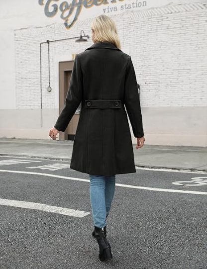 Limited time sale🔥Women's Notch Lapel Double Breasted Wool Blend Mid Long Pea Trench Coat
