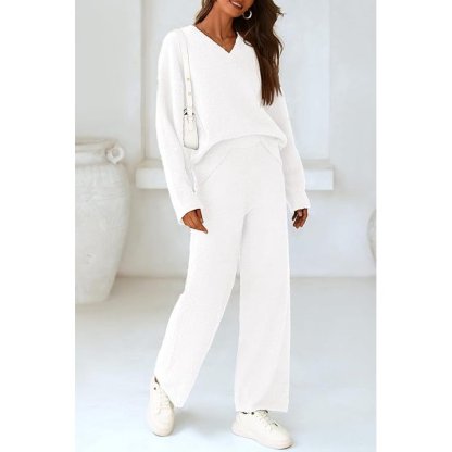 ✨Women's 2 Piece Oversized V Neck Pullover Sweater Fuzzy Lounge Set