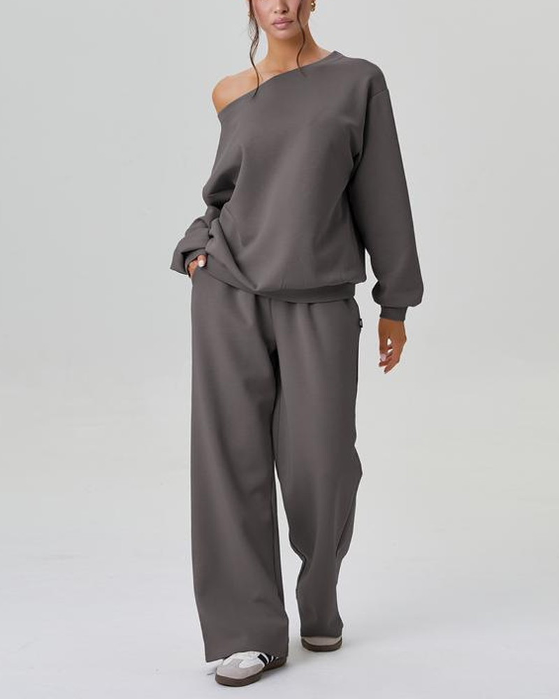 Comfortable Casual And Stylish Two Piece Set With Off Shoulder Design