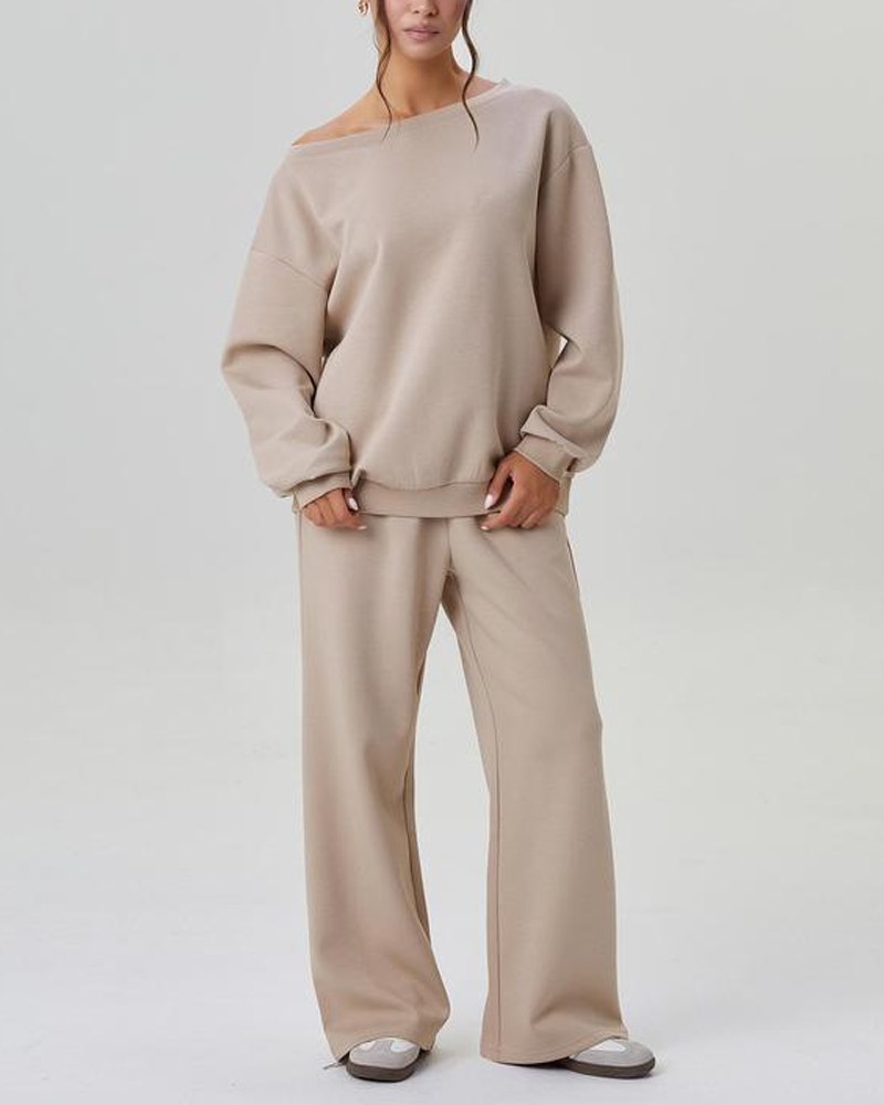 Comfortable Casual And Stylish Two Piece Set With Off Shoulder Design