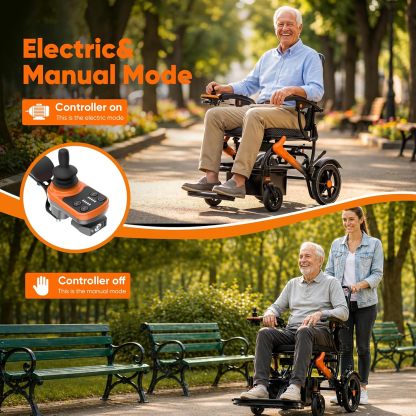 BIQISSI Lightweight Electric Wheelchair for Adults, 36LBS Portable Motorized Wheelchair for Seniors, 500W Brushless Motor, Airline Approval, LED Lights, Orange,15 MI