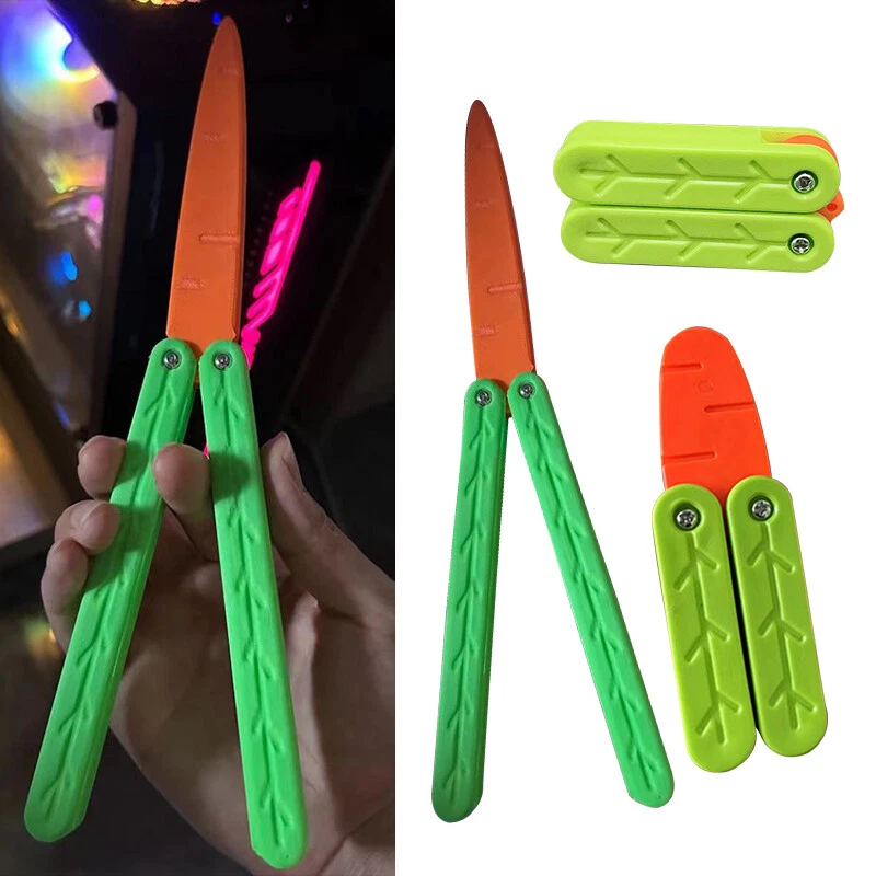  Fidget Toys for Adults - Butterfly Knife &  Carrot Knife Toy Portable Luminous Knife with, Plastic EDC Sensory Toys for Anxiety and Stress Relief, Portable Luminous 3D Printing Design for Family Game Party Gifts
