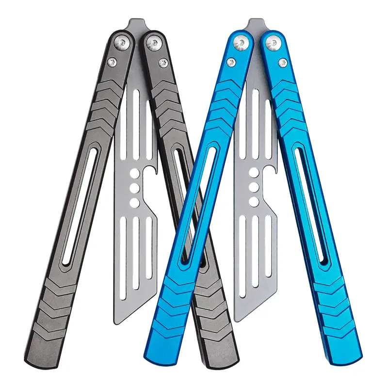 Aluminum Butterfly Trainer, Safe Bladeless Practice Hand Tool, Skill Flip Tool, LG05 Blue grey, BUTTERFLY FLY KNIFE Hardware tools