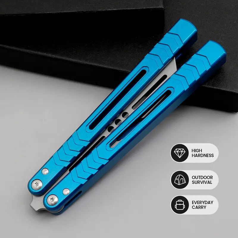 Aluminum Butterfly Trainer, Safe Bladeless Practice Hand Tool, Skill Flip Tool, LG05 Blue grey, BUTTERFLY FLY KNIFE Hardware tools