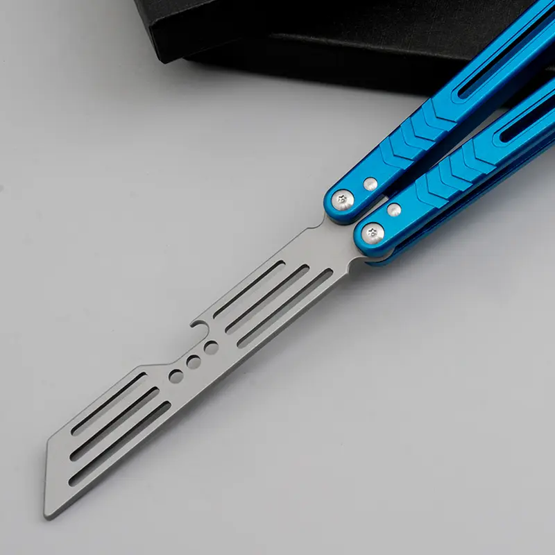 Aluminum Butterfly Trainer, Safe Bladeless Practice Hand Tool, Skill Flip Tool, LG05 Blue grey, BUTTERFLY FLY KNIFE Hardware tools