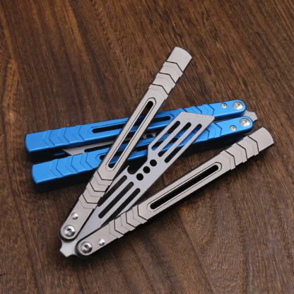 Aluminum Butterfly Trainer, Safe Bladeless Practice Hand Tool, Skill Flip Tool, LG05 Blue grey, BUTTERFLY FLY KNIFE Hardware tools