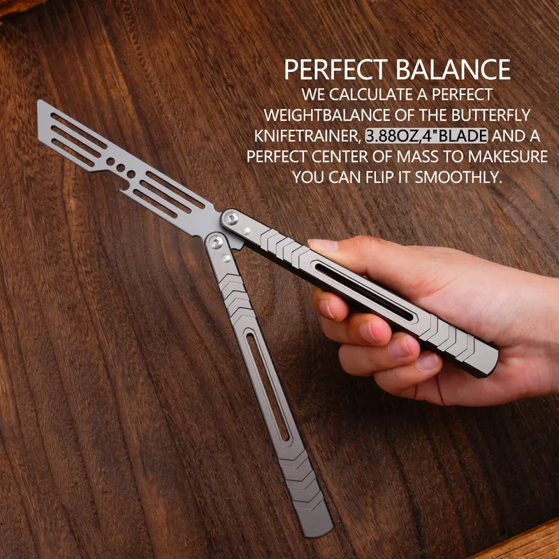Aluminum Butterfly Trainer, Safe Bladeless Practice Hand Tool, Skill Flip Tool, LG05 Blue grey, BUTTERFLY FLY KNIFE Hardware tools