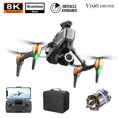 Drone with 8K camera for adults, v196 rc quadcopter with auto return, follow me, brushless motor, circular flight, waypoint, altitude hold, headless mode, 28 minutes long flight time!!