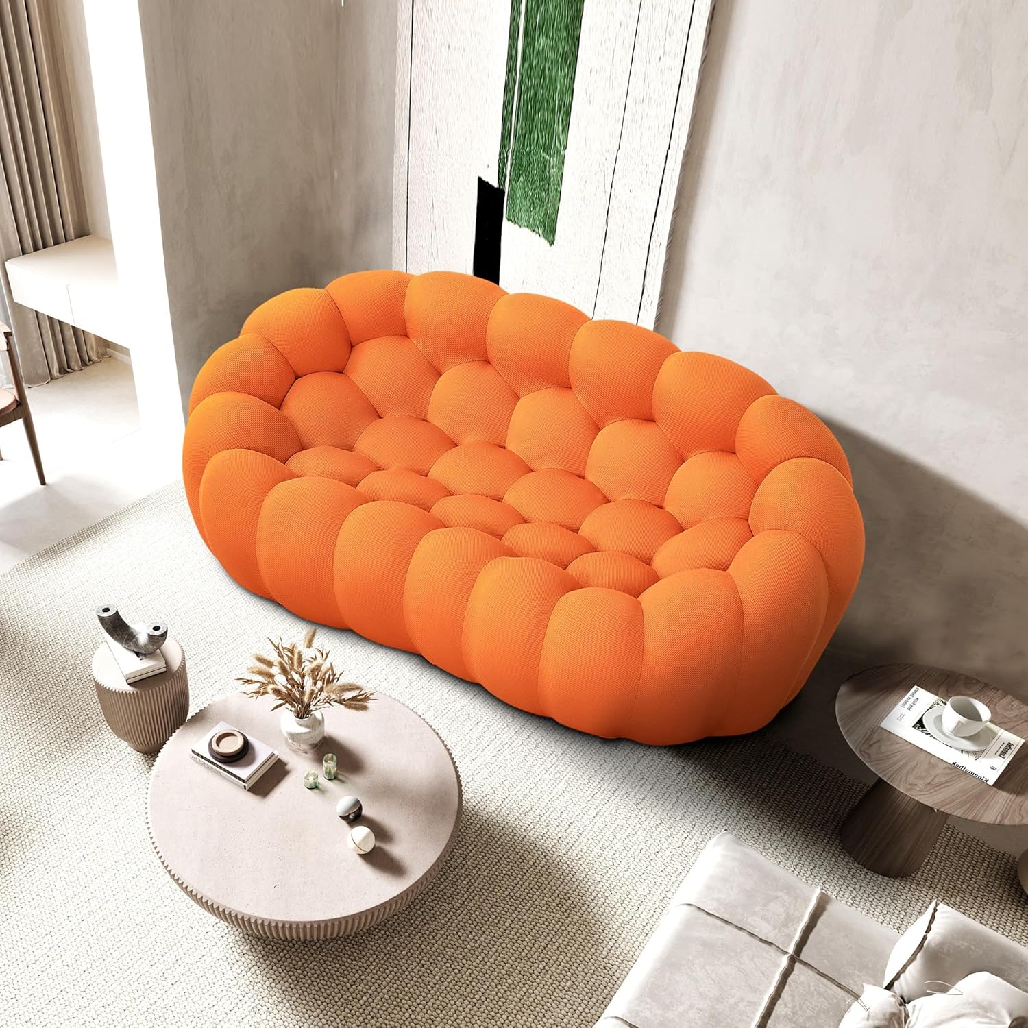 🎉74.8'' Modern Loveseat Sofa, 2 Seater Mesh Fabric Love Seat Floor Sofa