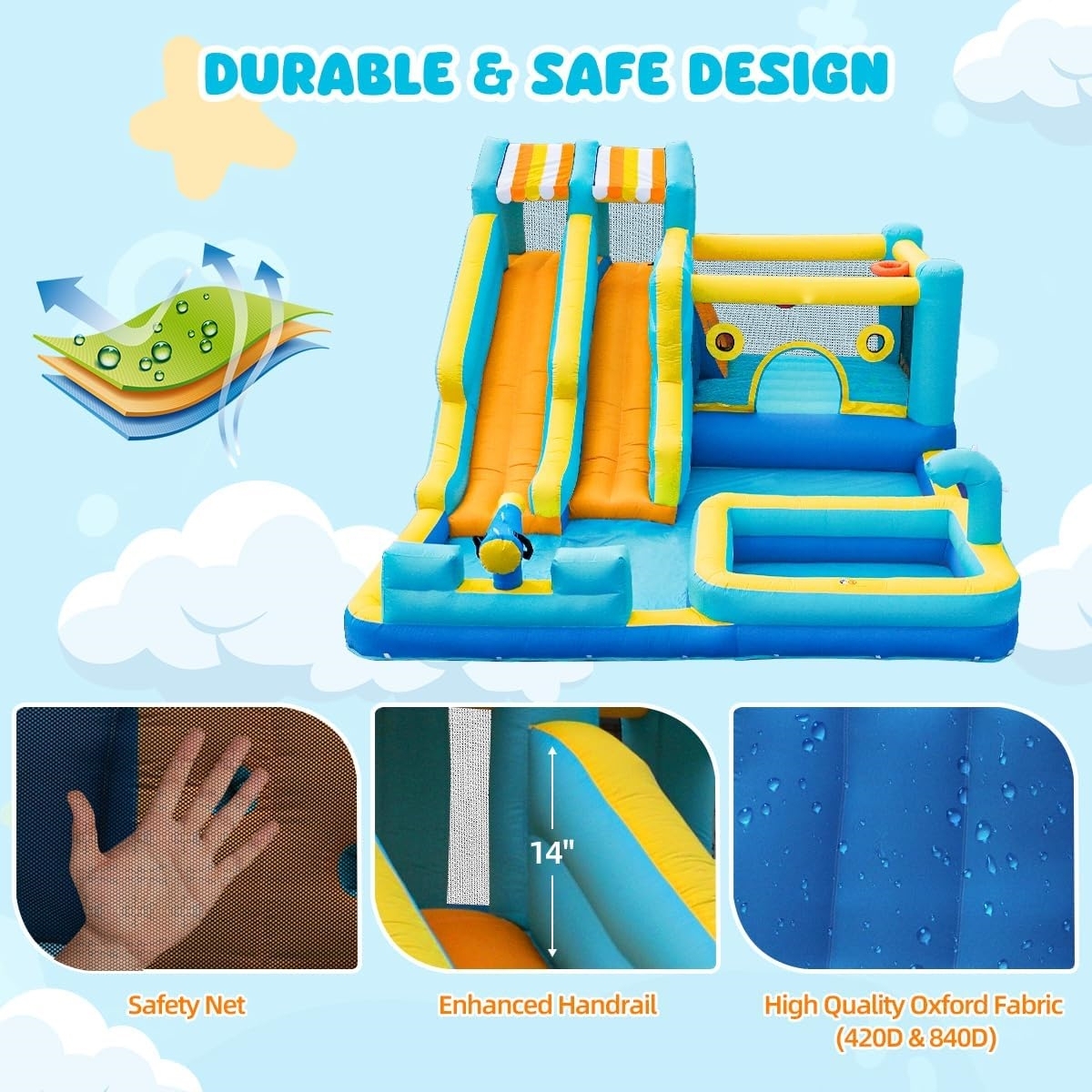 Inflatable Bounce House, 10 in 1 Double Water Slide Bounce House for Kids Indoor Outdoor Backyard
