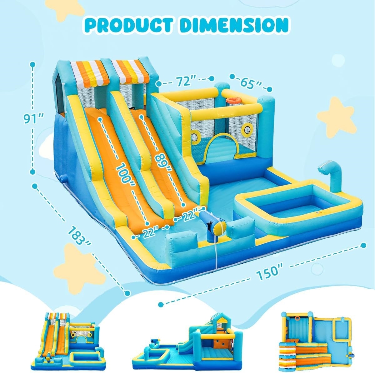 Inflatable Bounce House, 10 in 1 Double Water Slide Bounce House for Kids Indoor Outdoor Backyard