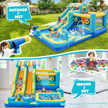 Inflatable Bounce House, 10 in 1 Double Water Slide Bounce House for Kids Indoor Outdoor Backyard