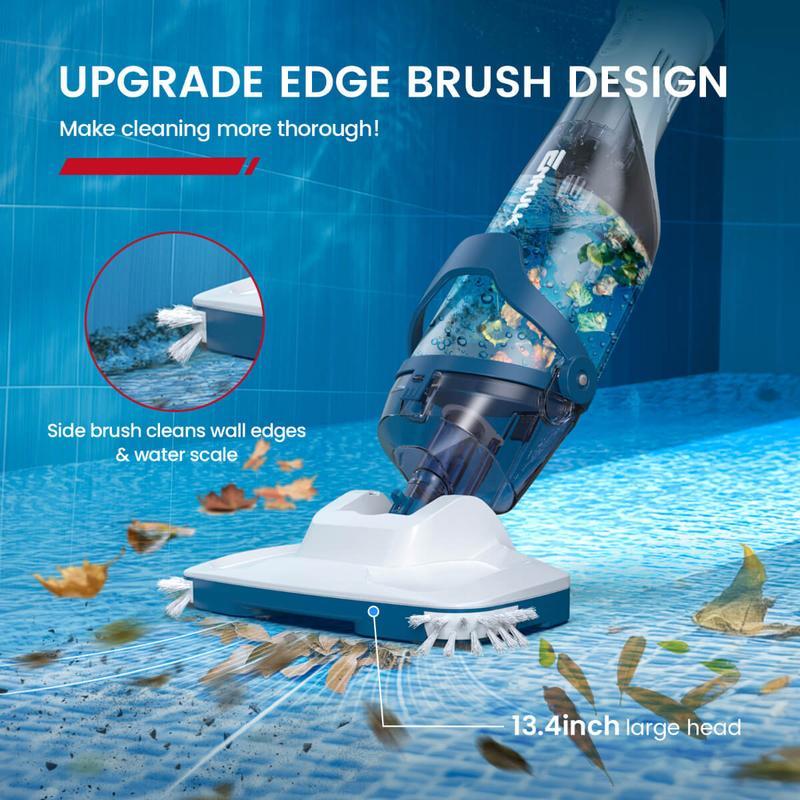 Vacuum for Above Ground Pool with Telescopic Pole, Running time up to 1H, Handheld Design with Powerful Suction up to 18.5 gallon/min