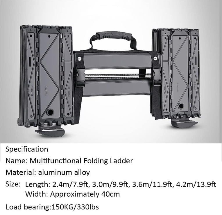 ✨Telescopic Ladder✨Portable Aluminum Alloy Folding Ladder Straight Ladder Attic Stair, 5 Seconds Quick Fold, Suitable for Roof, Home, Outdoor Work Use