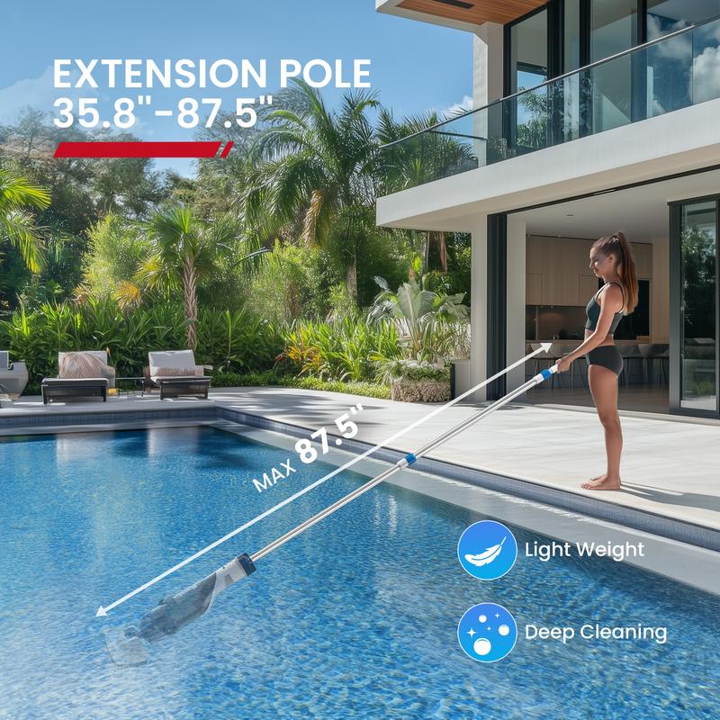 Vacuum for Above Ground Pool with Telescopic Pole, Running time up to 1H, Handheld Design with Powerful Suction up to 18.5 gallon/min