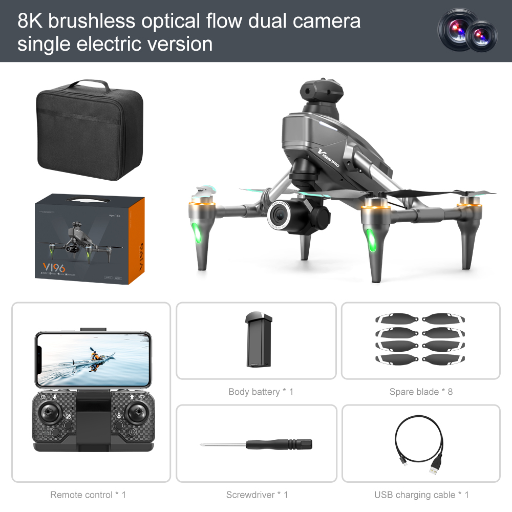 Drone with 8K camera for adults, v196 rc quadcopter with auto return, follow me, brushless motor, circular flight, waypoint, altitude hold, headless mode, 28 minutes long flight time!!