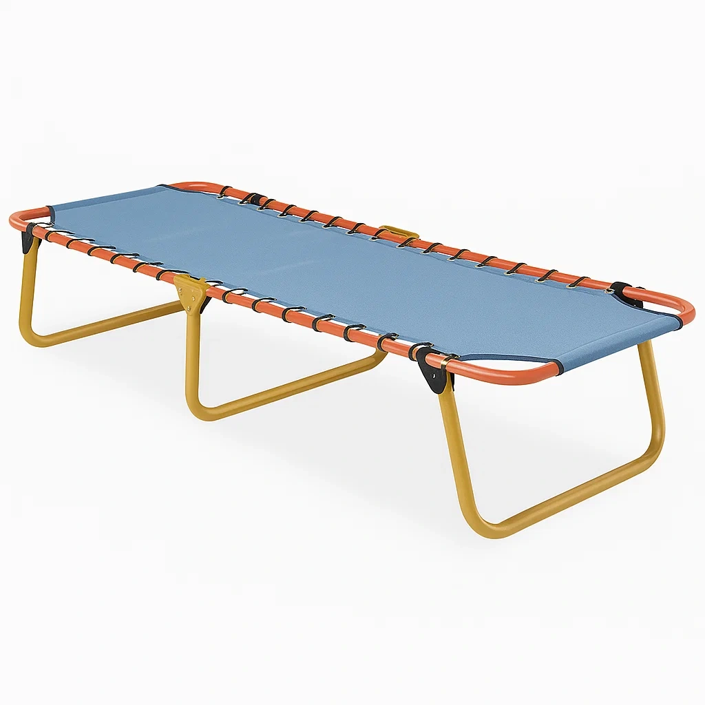 Lit de camping pliable en polyester bleu acier