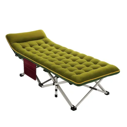 Lit de camping pliant en acier et tissu polyester vert