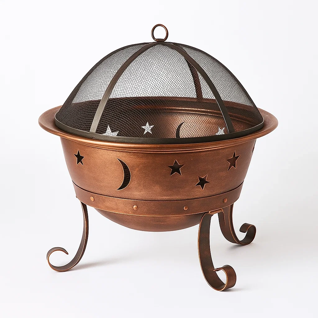 Foyer extérieur en acier avec motifs lune et étoile diamètre 60 cm cuivre