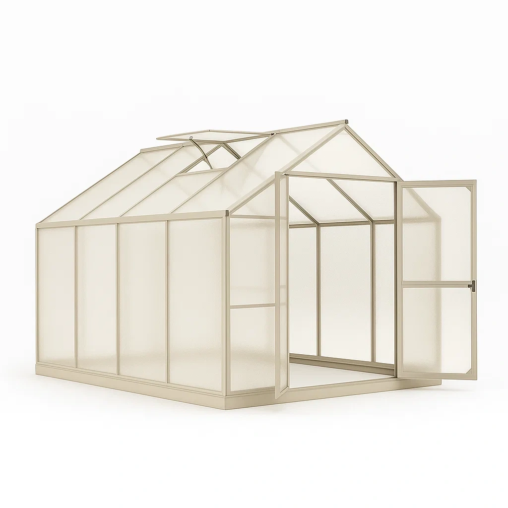 Serre en aluminium et polycarbonate avec porte et fenêtres 310x185x195 cm beige