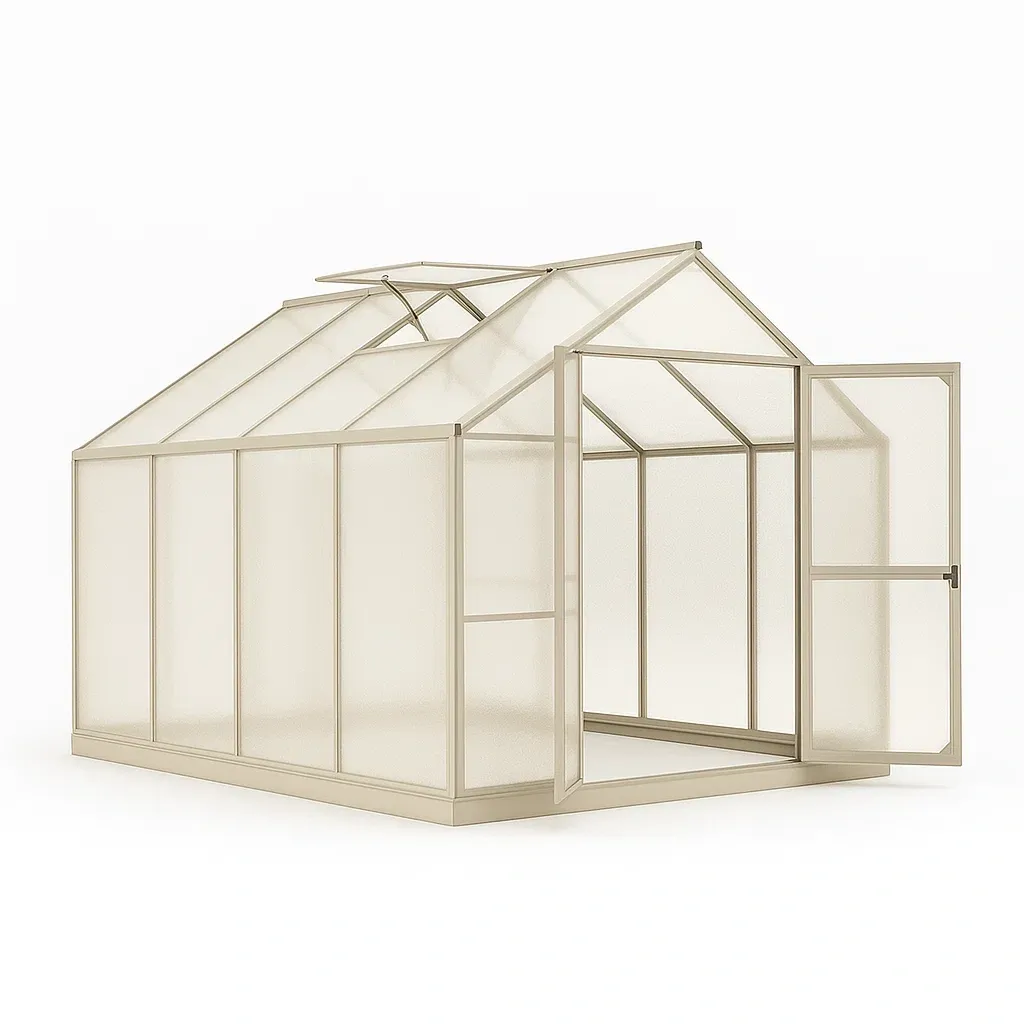 Serre en aluminium et polycarbonate avec porte et fenêtres 310x185x195 cm beige