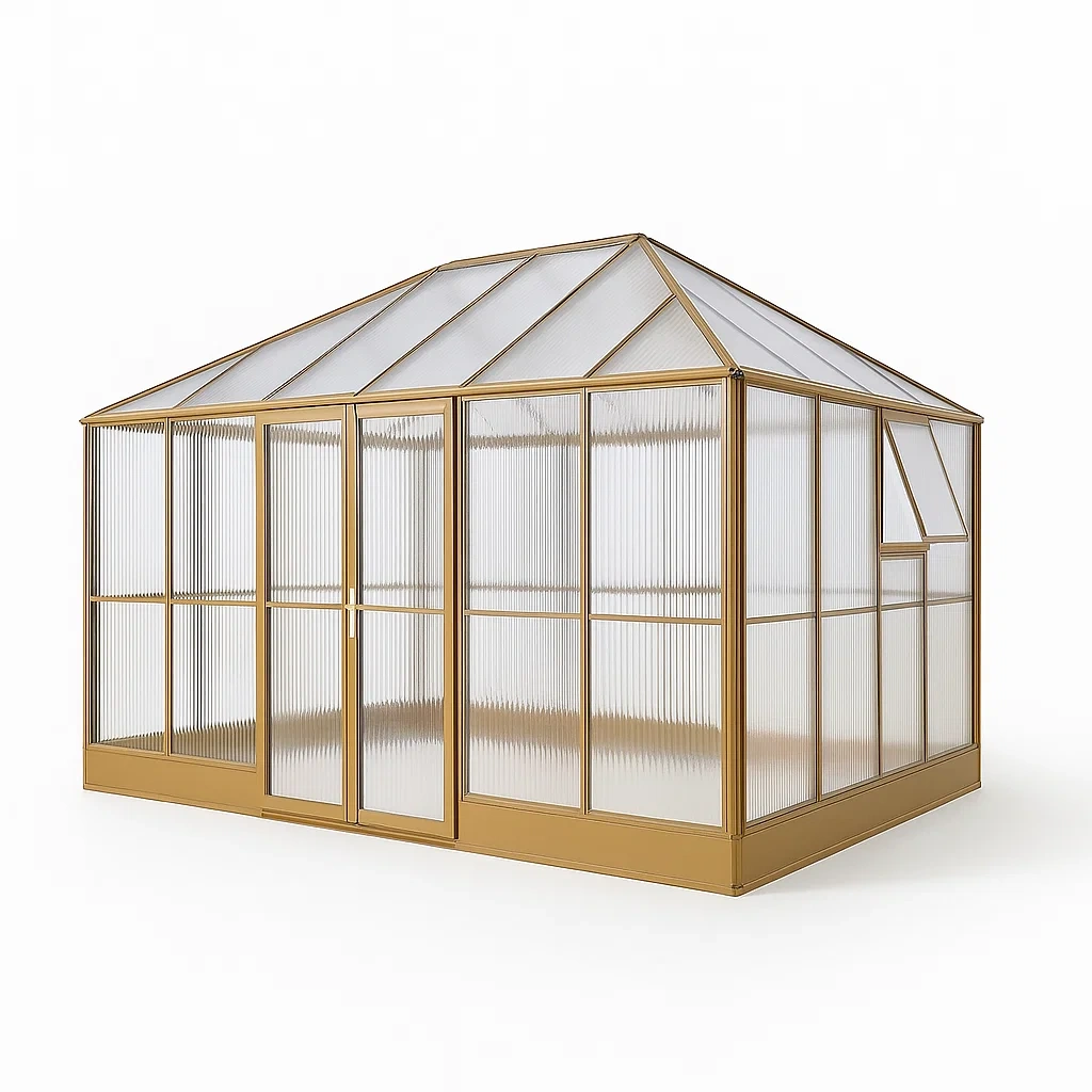 Serre en polycarbonate et aluminium or