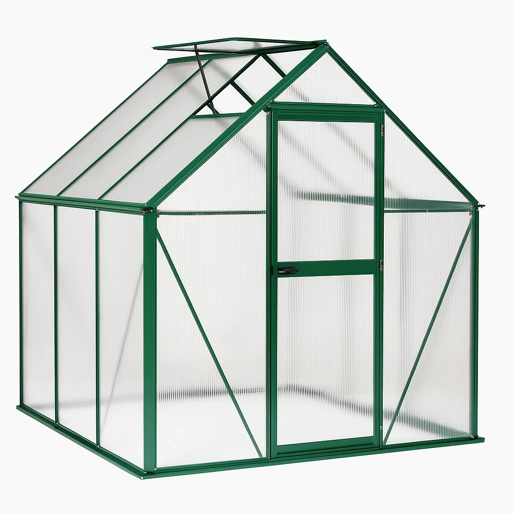 Serre en polycarbonate alvéolaire avec structure en aluminium vert 190x185x195 cm