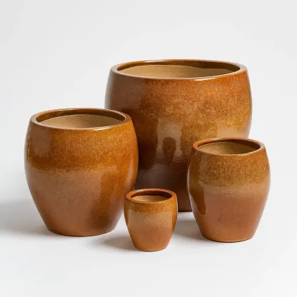 Pot de fleur en céramique marron brillant, lot de 4