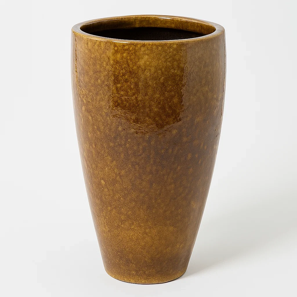 Pot de fleur en céramique émaillée marron hauteur 45 cm diamètre 25 cm