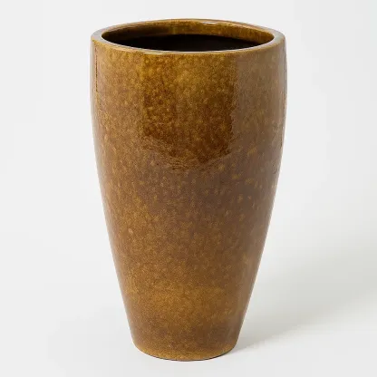 Pot de fleur en céramique émaillée marron hauteur 45 cm diamètre 25 cm