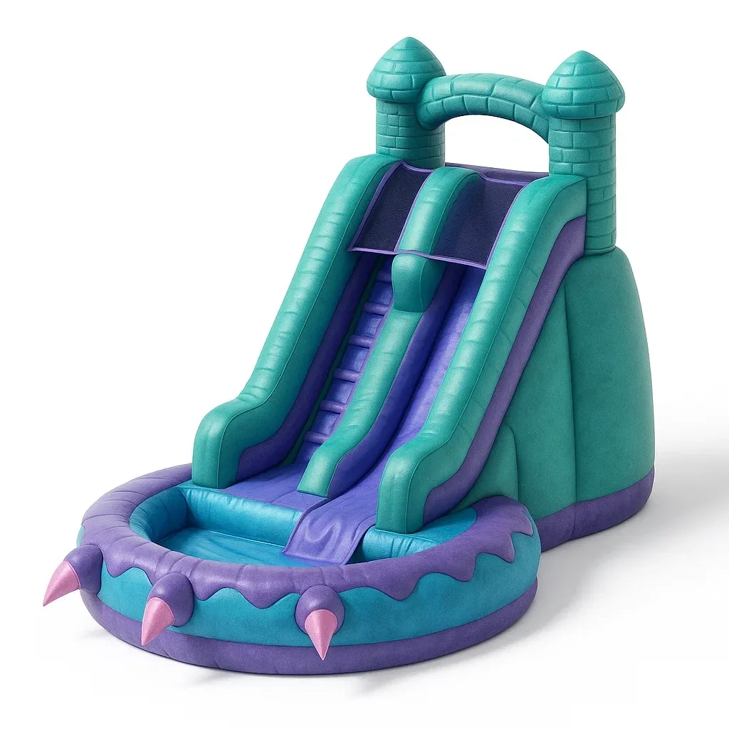 Toboggan gonflable pour enfants en PVC violet et turquoise 420x380x230 cm