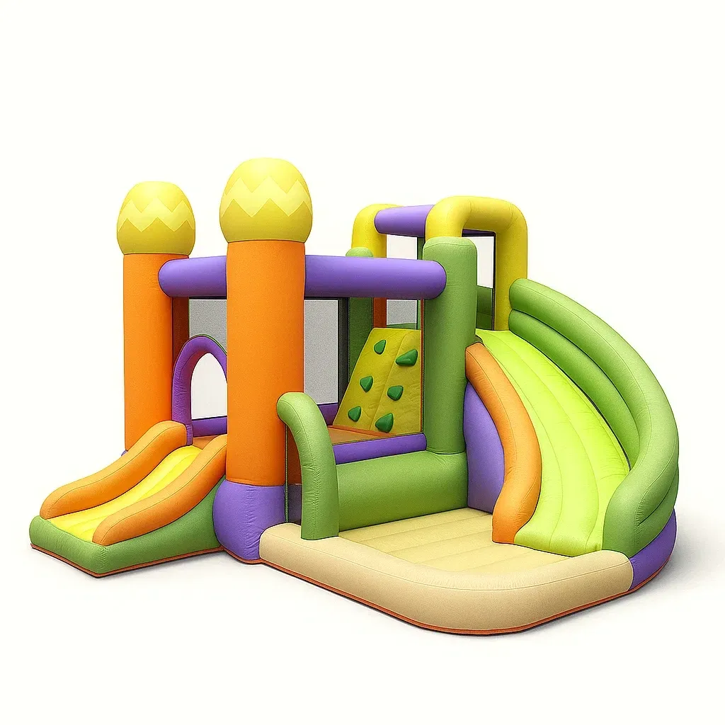 Château gonflable pour enfants en PVC multicolore avec toboggan double