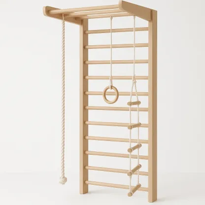 Équipement d'escalade en bois de hêtre avec corde et anneau 210x80 cm