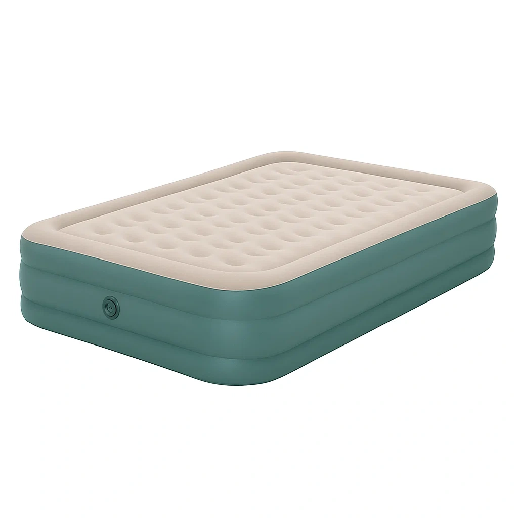 Matelas pneumatique en PVC floqué vert et beige 203x152x46 cm