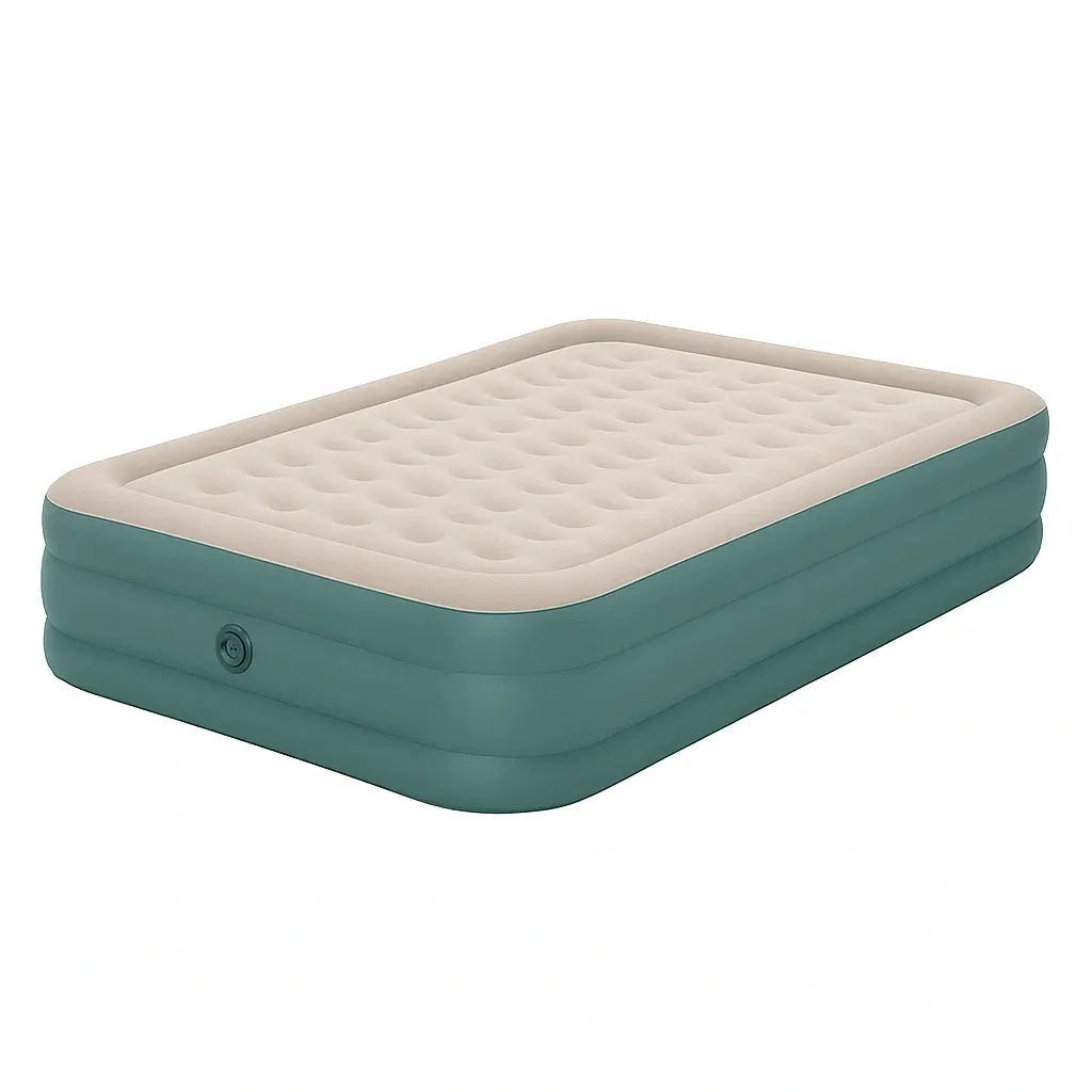 Matelas pneumatique en PVC floqué vert et beige 203x152x46 cm