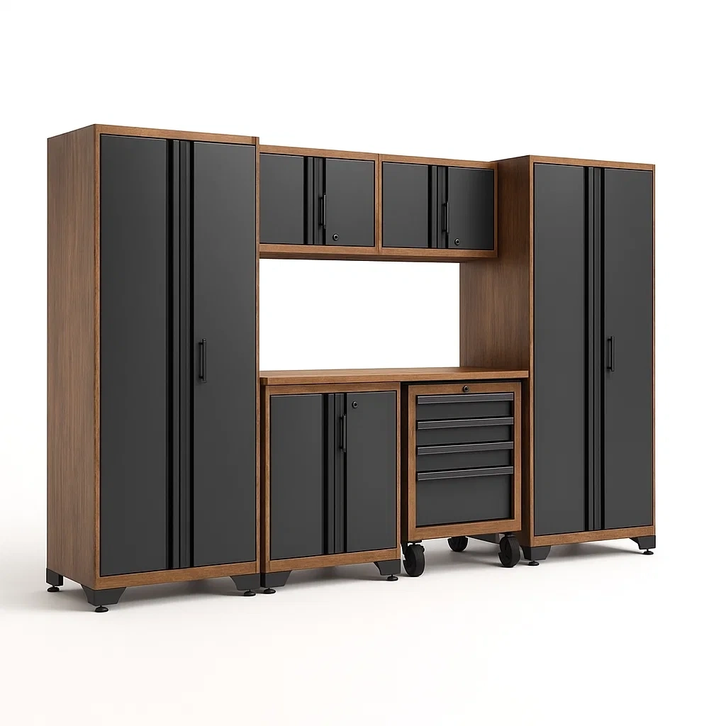 Armoire de garage en acier et bois brun et noir 200x300x50 cm