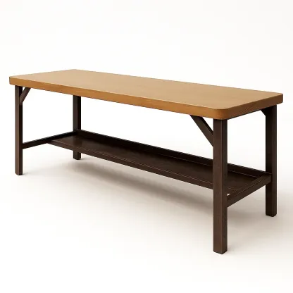 Établi rectangulaire en bois et métal avec étagère