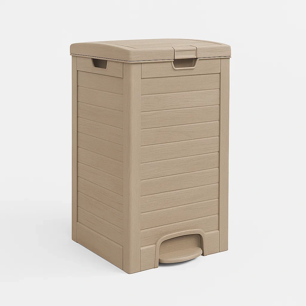 Poubelle à pédale en plastique beige