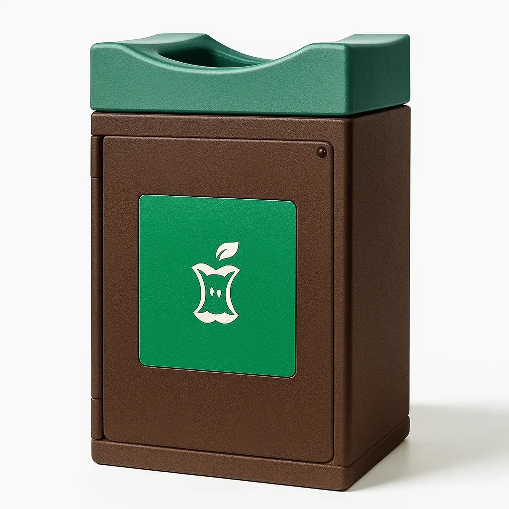 Poubelle de tri rectangulaire en plastique marron et vert 76x46x102 cm