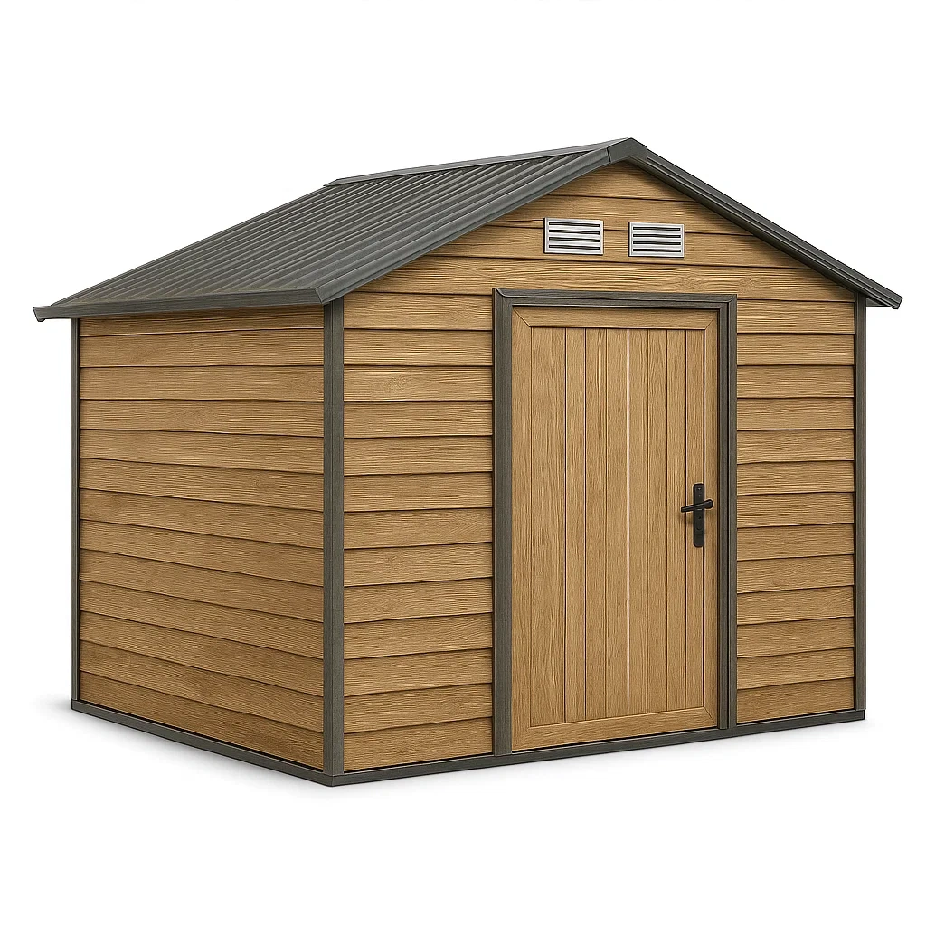 Abri d'outil en métal aspect bois marron 257x312x178 cm