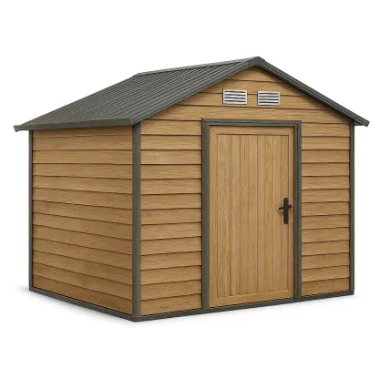 Abri d'outil en métal aspect bois marron 257x312x178 cm