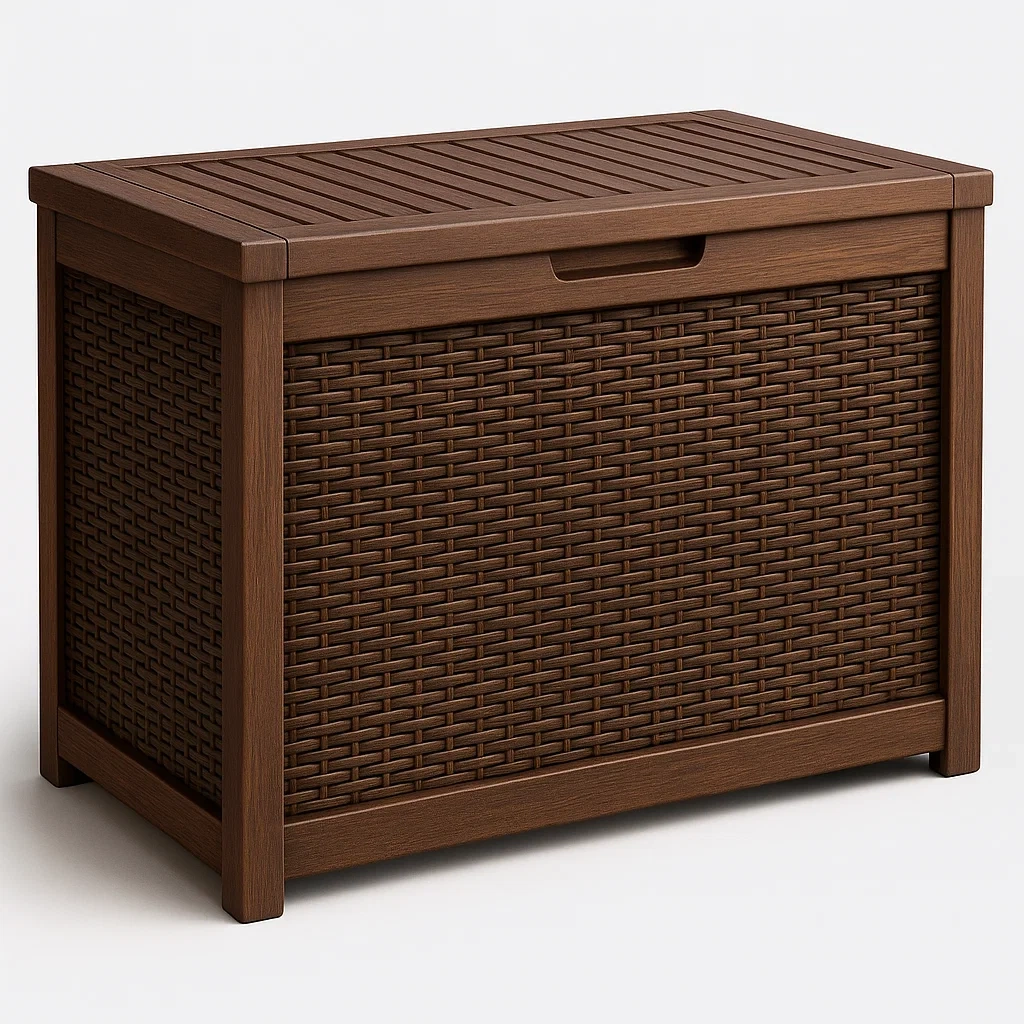 Coffre de terrasse en résine tressée marron 60x40x50 cm