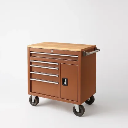 Armoire à outil en métal et bois 5 tiroirs marron