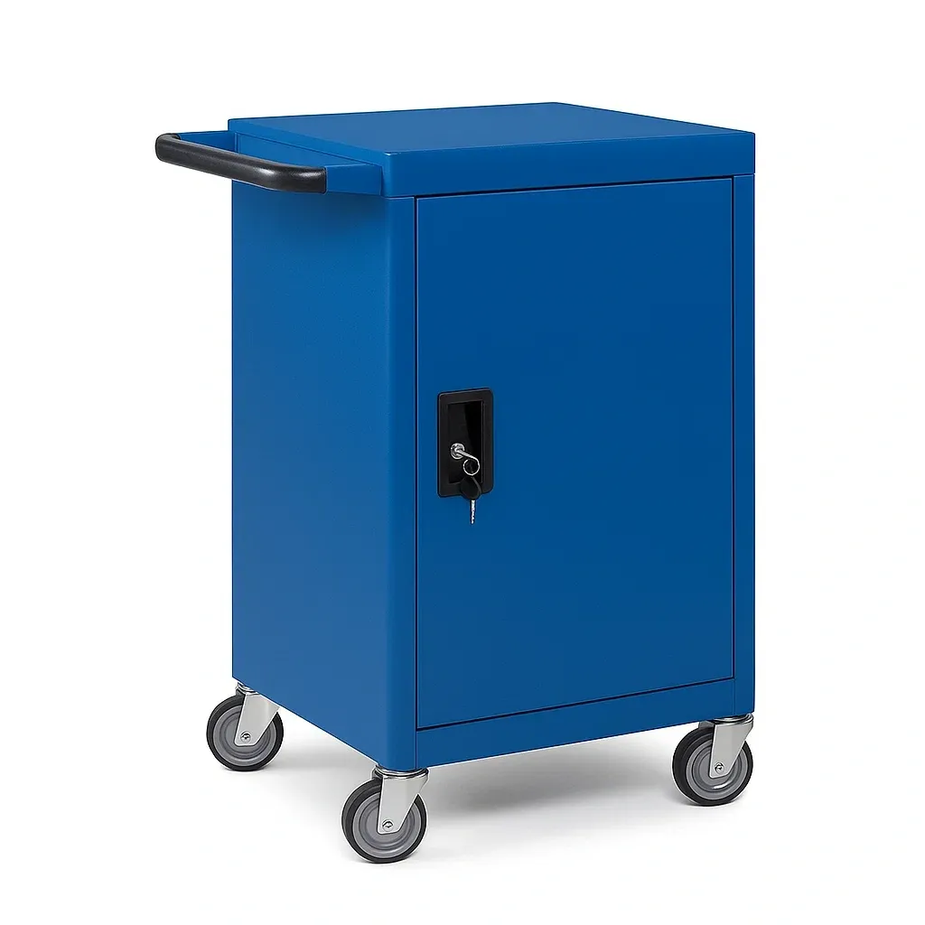Armoire à outil en métal avec roulettes et serrure bleu
