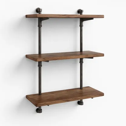 Étagère de rangement en bois avec supports en métal noir 60x15x72 cm