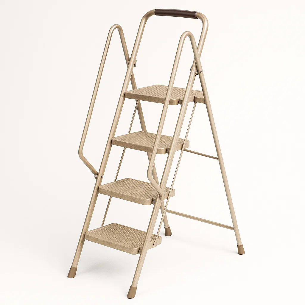 Échelle en acier 4 marches antidérapantes pliante beige